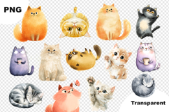 Watercolor Quirky Cat Characters Clipart Pack Product Image 4