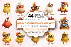Watercolor Quirky Chicken Cute Adorable Sassy Clipart Bundle Product Image 1