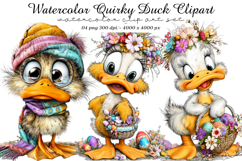 Watercolor Quirky Duck Clipart Product Image 1