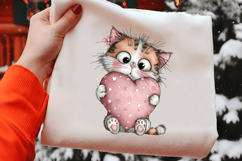 Watercolor Quirky Valentine Cat Clipart Product Image 2