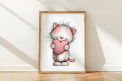 Watercolor Quirky Valentine Cat Clipart Product Image 3