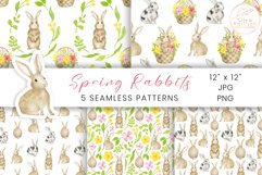 Watercolor Rabbits Digital Paper. Spring Seamless Patterns Product Image 1