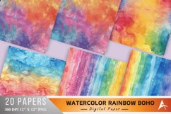 Watercolor Rainbow Boho Digital Paper Bundle Product Image 1