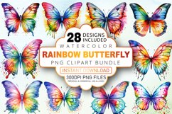 Watercolor Rainbow Butterfly Clipart Bundle Product Image 1