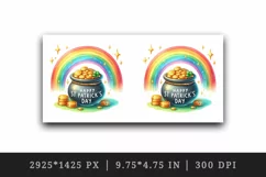Watercolor rainbow clover pot of gold coins Happy St Patrick Day quote print 20oz tumbler skinny mug wrap clipart t-shirt sublimation printable design