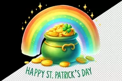 Watercolor rainbow clover pot of gold coins Happy St Patrick Day quote print 20oz tumbler skinny mug wrap clipart t-shirt sublimation printable design