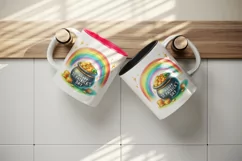 Watercolor rainbow clover pot of gold coins Happy St Patrick Day quote print 20oz tumbler skinny mug wrap clipart t-shirt sublimation printable design