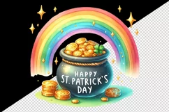 Watercolor rainbow clover pot of gold coins Happy St Patrick Day quote print 20oz tumbler skinny mug wrap clipart t-shirt sublimation printable design