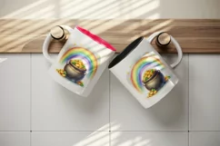 Watercolor rainbow clover pot of gold coins St Patrick Day print 20 oz tumbler skinny mug wrap clipart t-shirt sublimation printable design
