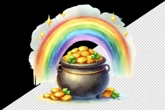 Watercolor rainbow clover pot of gold coins St Patrick Day print 20 oz tumbler skinny mug wrap clipart t-shirt sublimation printable design
