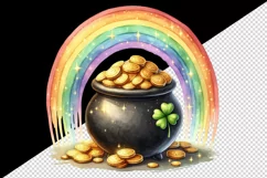 Watercolor rainbow clover pot of gold coins St Patrick Day print 20 oz tumbler skinny mug wrap clipart t-shirt sublimation printable design