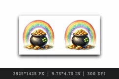 Watercolor rainbow clover pot of gold coins St Patrick Day print 20 oz tumbler skinny mug wrap clipart t-shirt sublimation printable design