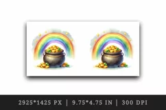 Watercolor rainbow clover pot of gold coins St Patrick Day print 20 oz tumbler skinny mug wrap clipart t-shirt sublimation printable design
