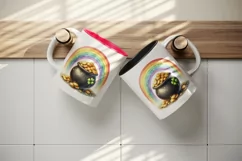 Watercolor rainbow clover pot of gold coins St Patrick Day print 20 oz tumbler skinny mug wrap clipart t-shirt sublimation printable design