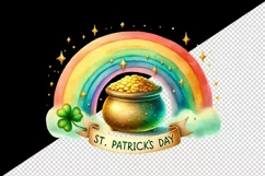 Watercolor rainbow clover pot of gold coins St Patrick Day quote print 20 oz tumbler skinny mug wrap clipart t-shirt sublimation printable design