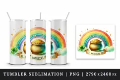 Watercolor rainbow clover pot of gold coins St Patrick Day quote print 20 oz tumbler skinny mug wrap clipart t-shirt sublimation printable design