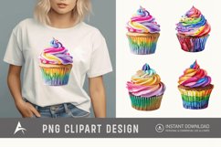 Watercolor Rainbow Cupcake Clipart Product Image 1