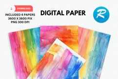 Watercolor Rainbow Digital Paper, Rainbow Background Product Image 1