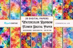 Watercolor Rainbow Flower Digital Paper Bundle Product Image 1