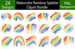 Watercolor Rainbow Splatter Clipart Bundle, 24 PNG Designs Product Image 1