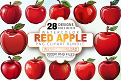 Watercolor Red Apple Clipart Bundle Product Image 1