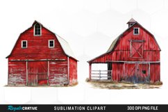 Watercolor Red Barn Illustration Clipart Product Image 1