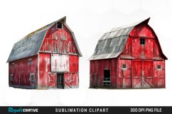 Watercolor Red Barn Graphics Clipart Product Image 1