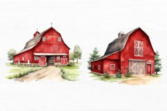 Red Barn Watercolor Sublimation clipart Product Image 5