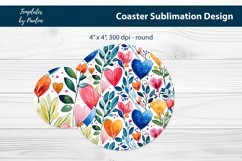 Watercolor Red Blue Heart Round Coaster Sublimation Design