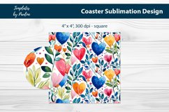 Watercolor Red Blue Heart Round Coaster Sublimation Design