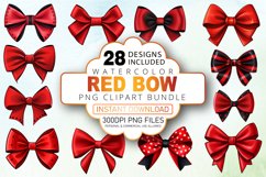Watercolor Red Bow Clipart Bundle Product Image 1