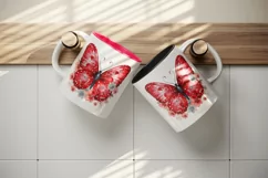 Watercolor red butterfly floral sparkle flowers insect diamonds 20 oz tumbler skinny mug wrap clipart t-shirt sublimation printable design