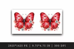 Watercolor red butterfly floral sparkle flowers insect diamonds 20 oz tumbler skinny mug wrap clipart t-shirt sublimation printable design