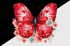 Watercolor red butterfly floral sparkle flowers insect diamonds 20 oz tumbler skinny mug wrap clipart t-shirt sublimation printable design