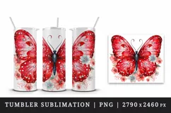 Watercolor red butterfly floral sparkle flowers insect diamonds 20 oz tumbler skinny mug wrap clipart t-shirt sublimation printable design