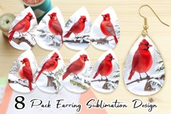 Watercolor Red Cardinal Bird Earring teardrop sublimation Product Image 1
