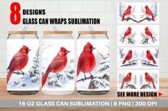 Watercolor Red Cardinal Bird Glass Can Wraps Product Image 1