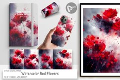 Digital Paper Watercolor Red Flowers Product Image 1