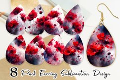 Watercolor Red Flowers Earring teardrop sublimation design Product Image 1