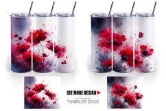 Watercolor Red Flowers Tumbler Sublimation Wrap Product Image 4