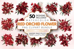 Watercolor Red Orchid Flower Clipart Bundle Product Image 1