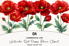 Watercolor Red Poppy Flower Clipart Product Image 1