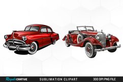 Watercolor Red Retro Car Illustration Clipart Product Image 1