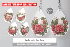 Earring teardrop design Watercolor Red Rose Product Image 1