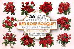 Watercolor Red Rose Bouquet Clipart Bundle Product Image 1