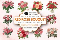 Watercolor Red Rose Bouquet Clipart Bundle Product Image 1