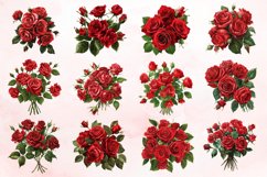 Watercolor Red Rose Bouquet Clipart Bundle Product Image 2