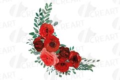Red Rose Bouquets watercolour clip art. Rose invitation png. Product Image 12