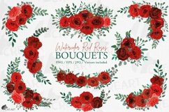 Red Rose Bouquets watercolour clip art. Rose invitation png. Product Image 1