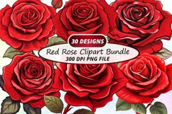 Watercolor Red Rose Sublimation Clipart Bundle Product Image 1